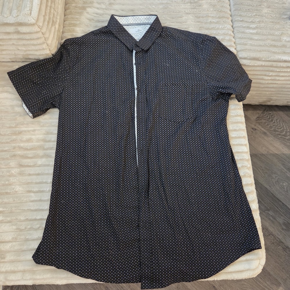 Craft + Flow XXL Shirt Mens Black Short Sleeve Button Up Geometric Print Casual